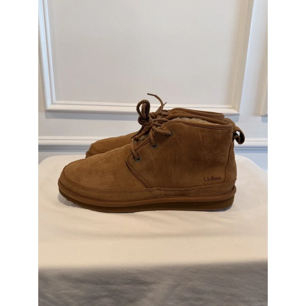 LL Bean Men's Wicked Good Boots Three Eye Shearling Suede Brown Sz 8 New $118